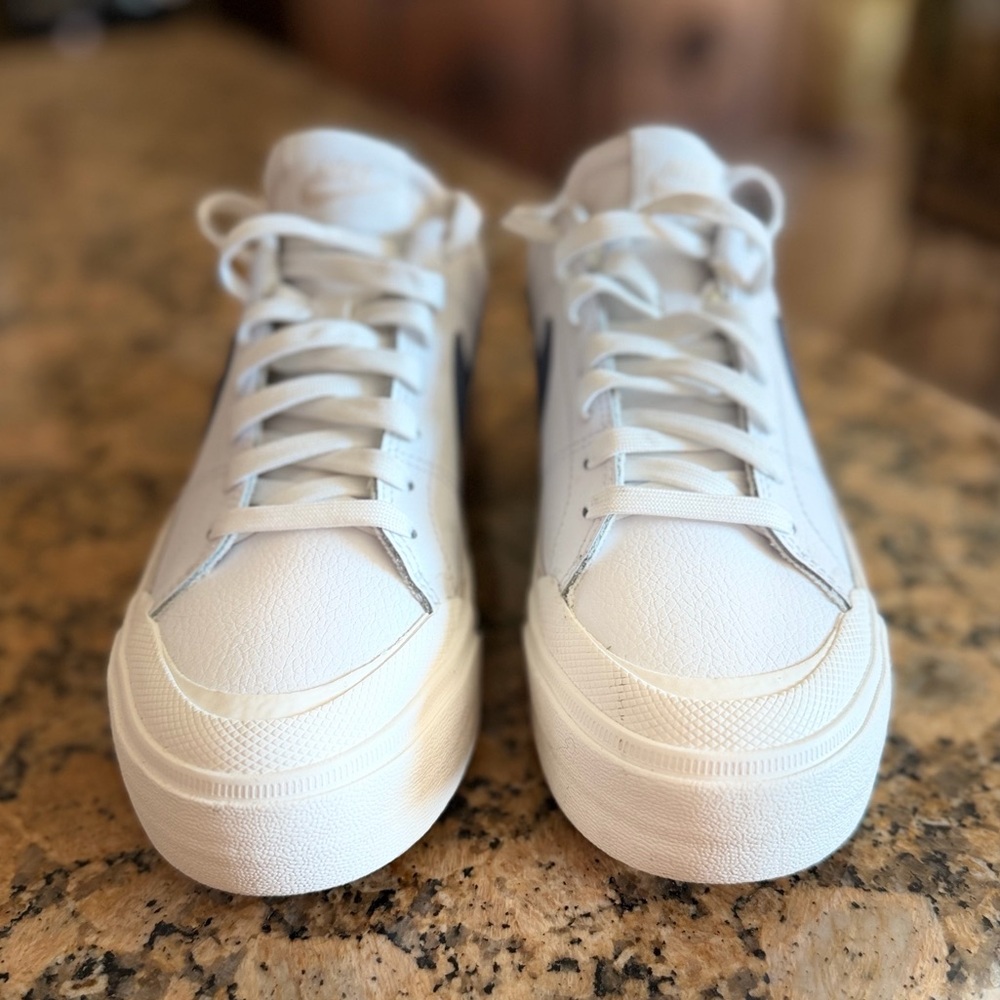 Nike White Sneakers with Blue Swoosh Platform - Picture 14 of 15